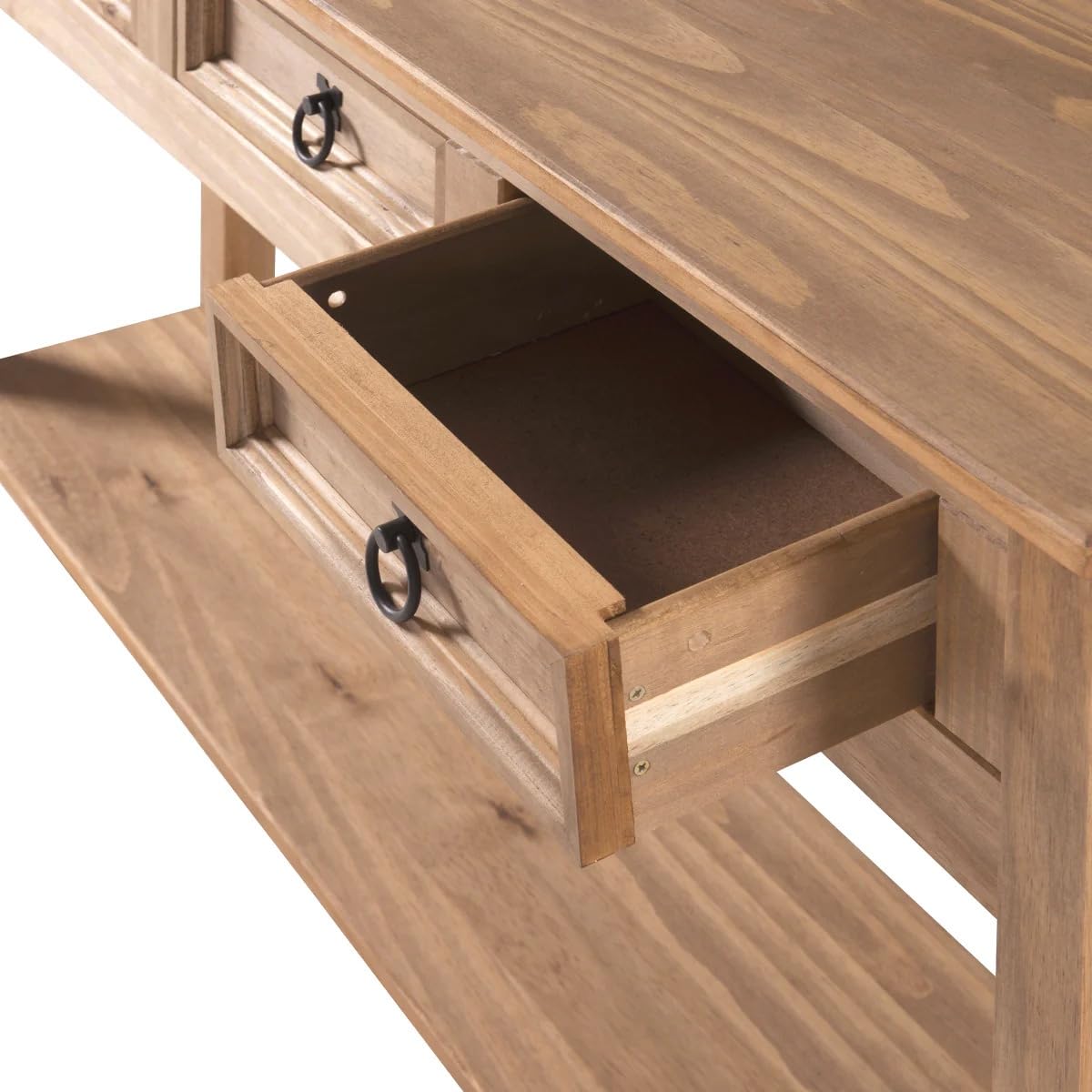 Solid Pine Hall Table Console with 3 Drawers - Corona Brown