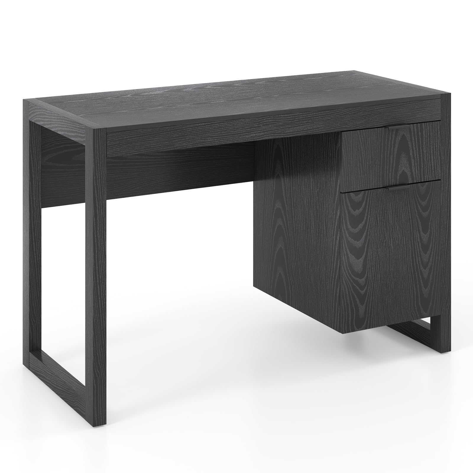 Computer Desk with Storage Cabinet & Drawer, White Wooden Home Office Desk
