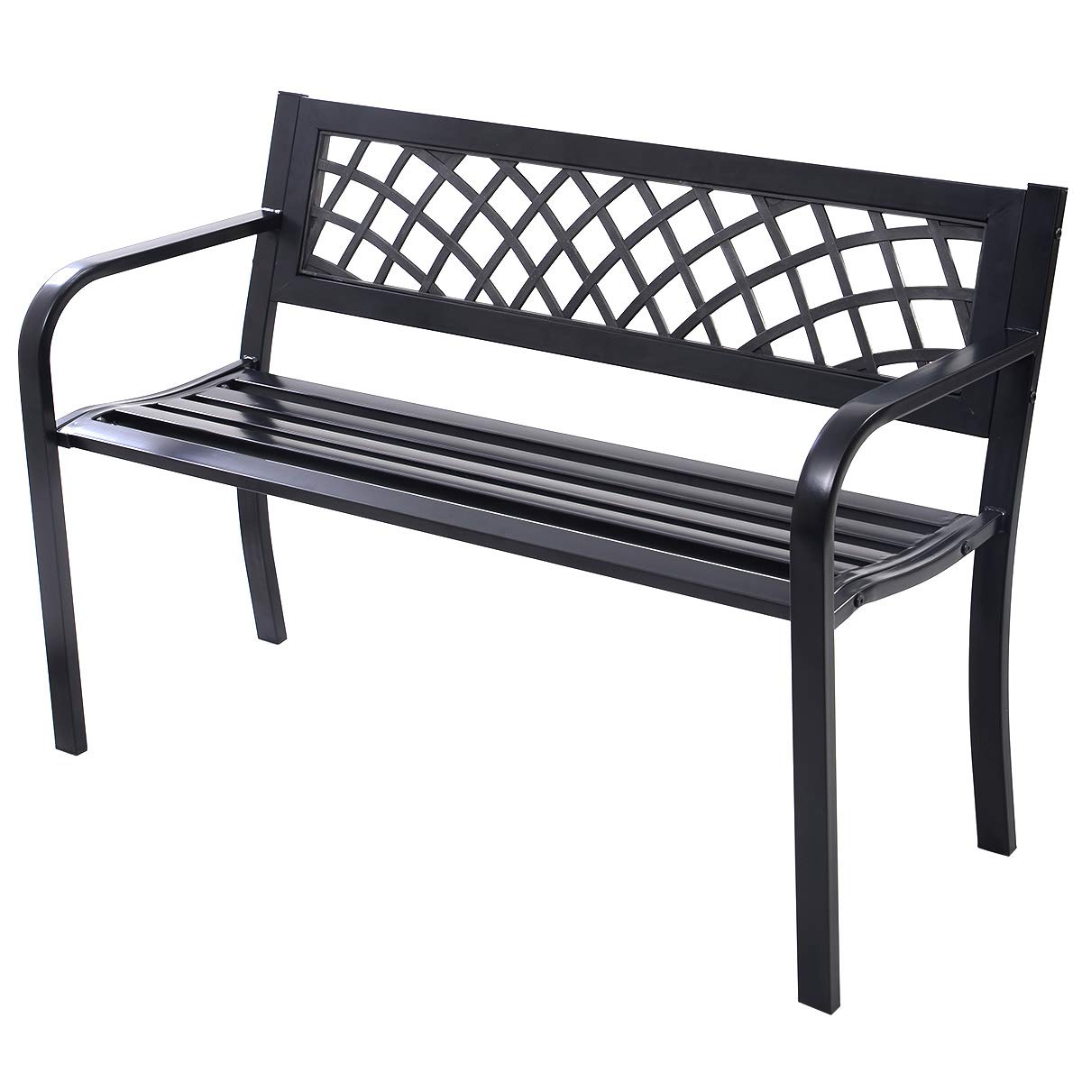 Outdoor Garden Bench Park Bench with Steel Frame & PVC Backrest