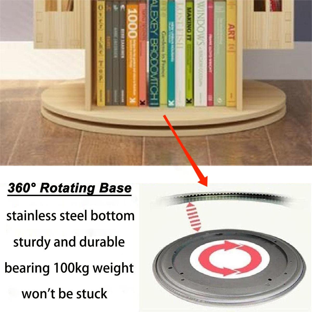 Large Rotating Bookshelf 360 Degree, Wood Castle Bookshelf Bookcase Floor Standing