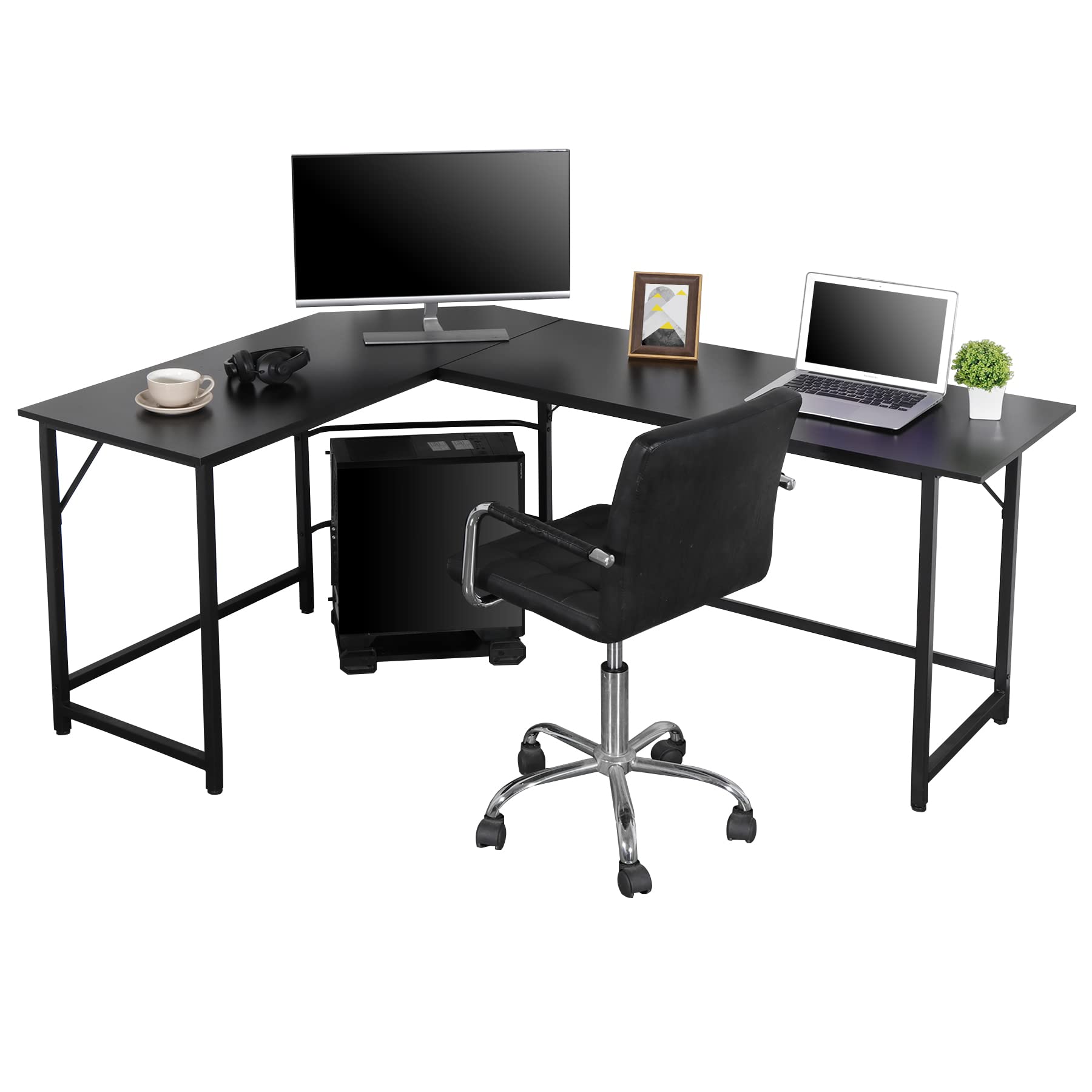 66" L Shaped Gaming Corner Computer Desk with CPU Stand and Foot Rest Bar