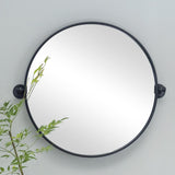 Round Pivot Bathroom Mirror - 24" Black Metal Framed Tilting Wall Mount