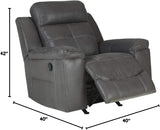 Signature Design by Ashley Jesolo Casual Faux Leather Manual Pull-Tab Rocker Recliner, Dark Gray