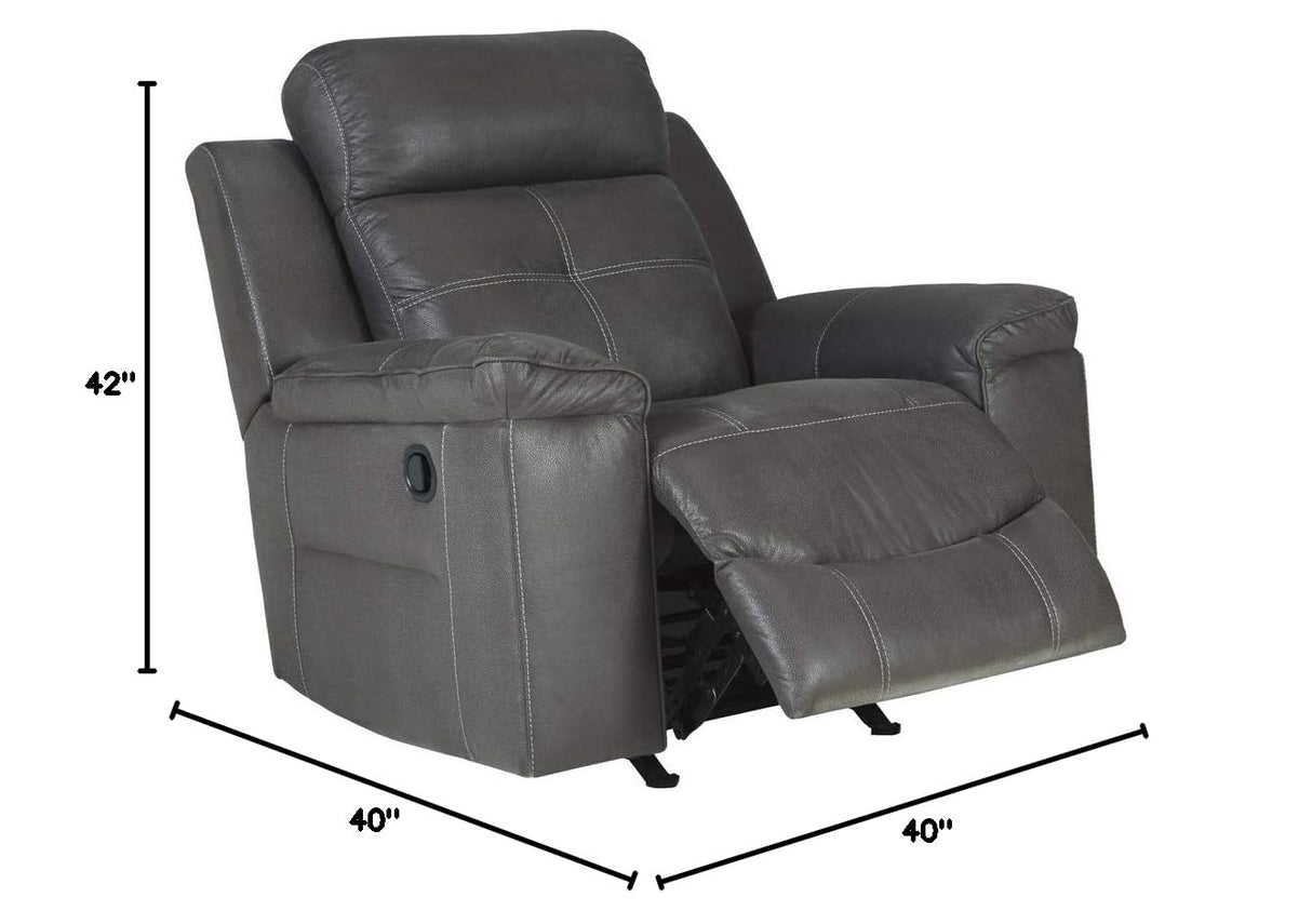 Signature Design by Ashley Jesolo Casual Faux Leather Manual Pull-Tab Rocker Recliner, Dark Gray