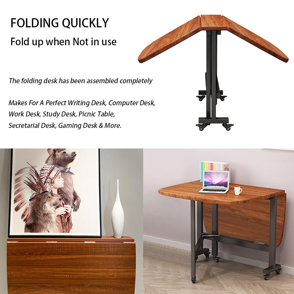 Multifunction Table Drop Leaf Dining Table - 47" Solid Wooden Foldable Kitchen Table