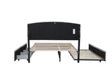 Plush Velvet Upholstered Platform Bed Frame with 2 Big Drawers Trundle for Kids Teens