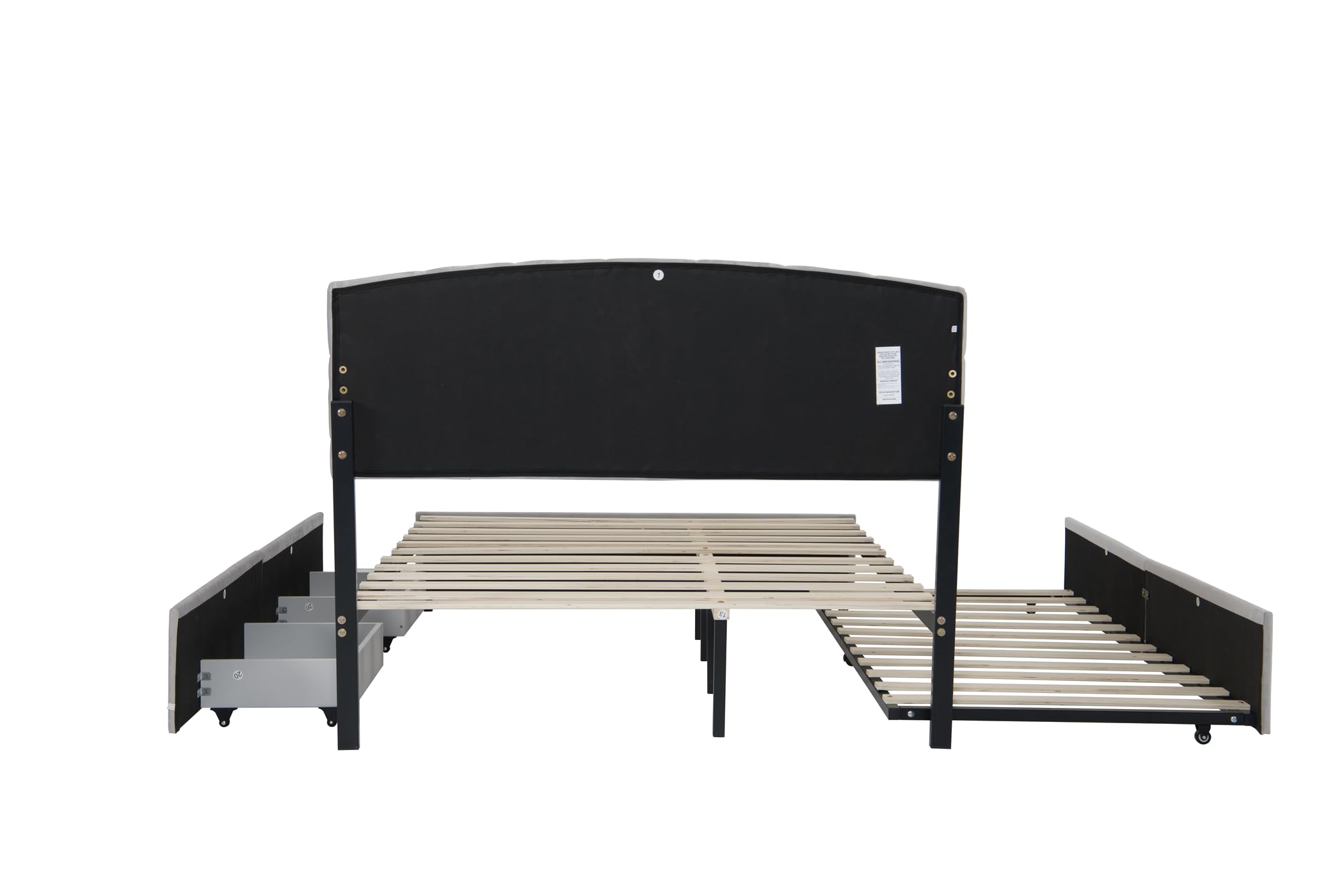 Plush Velvet Upholstered Platform Bed Frame with 2 Big Drawers Trundle for Kids Teens