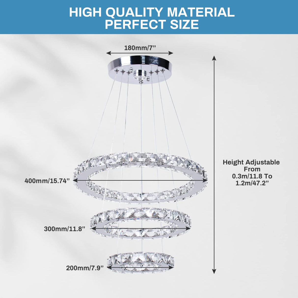 Modern Crystal Chandeliers 3 Rings Round LED Chandelier Fixtures DIY Pendant Lighting