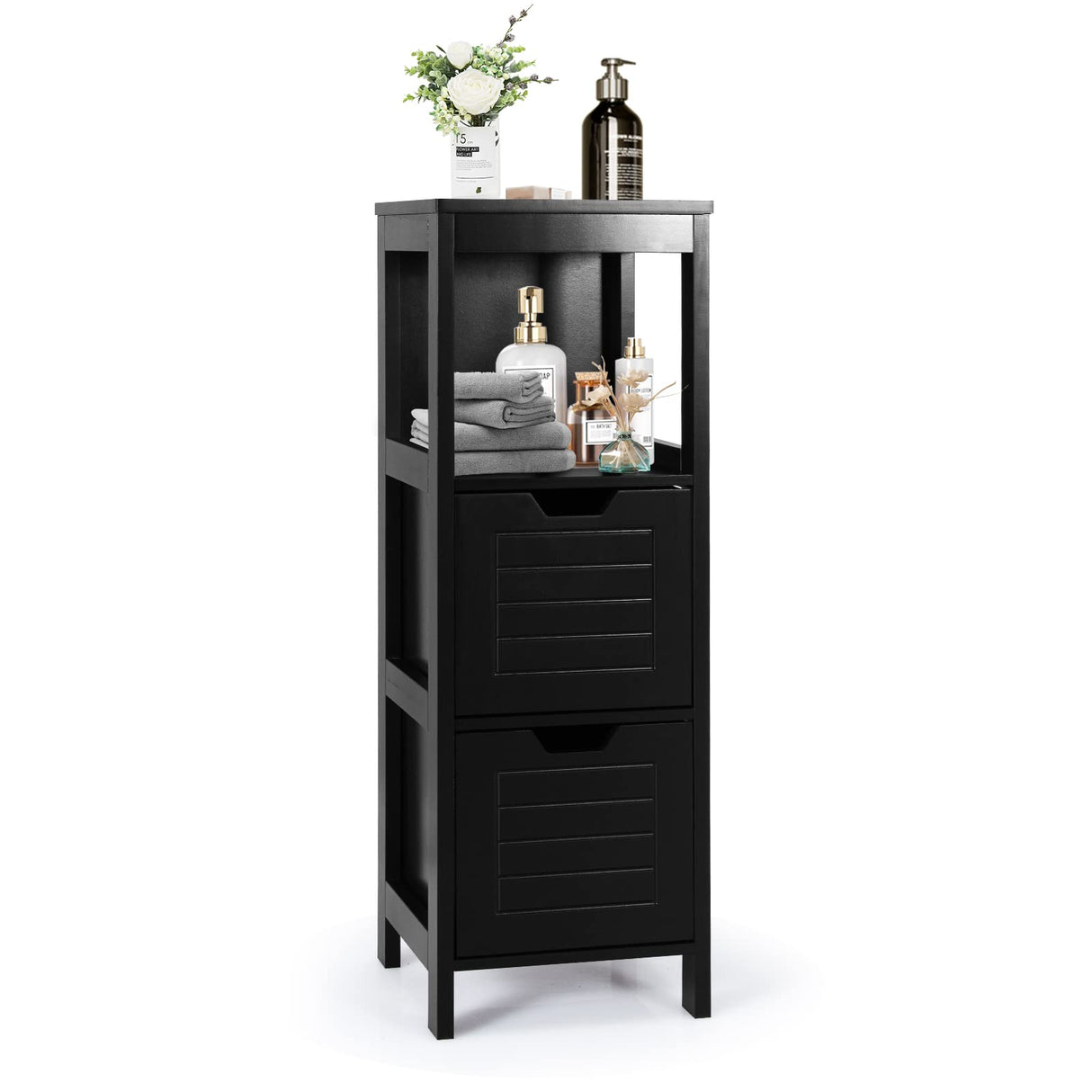 Bathroom Storage Cabinet, Freestanding Wooden Side Storage Cabinet with 2 Adjustable Drawers,