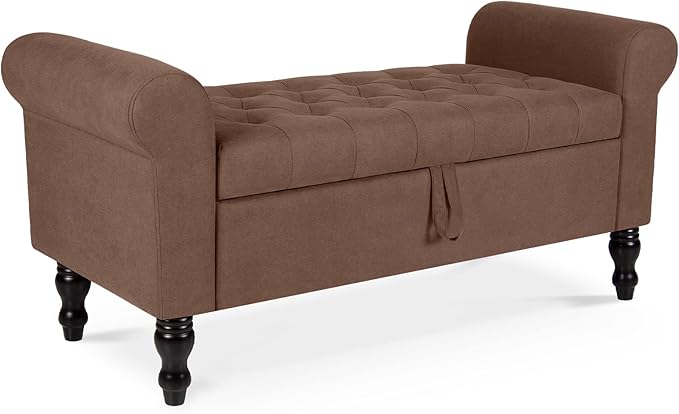 Storage Bench with Upholstered Rolled Arm Ottoman Bench