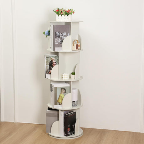 4 Tier Rotating Bookshelf, Small Corner Bookshelf for Small Space 360 Display Floor