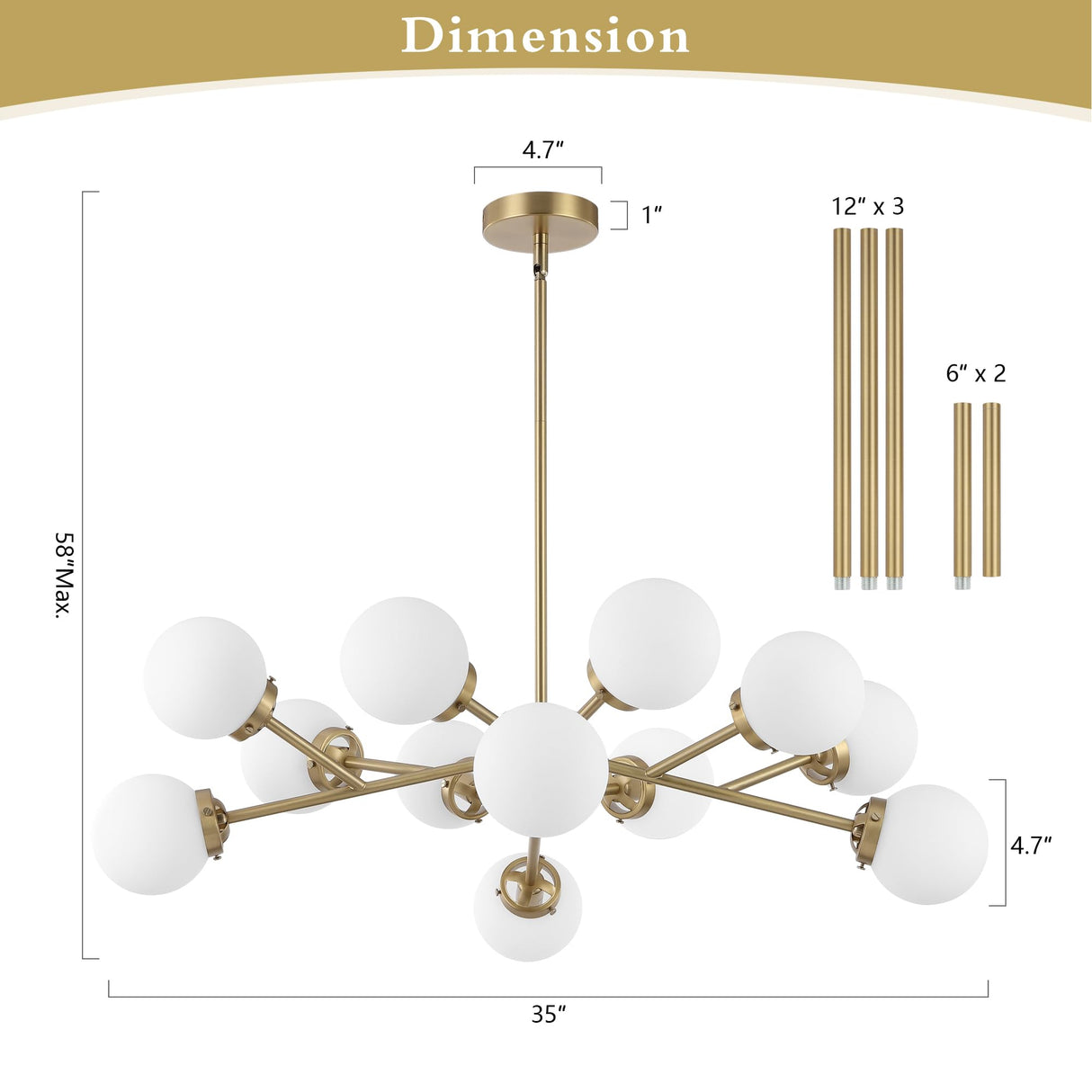 12-Light Sputnik Chandelier, Modern Pendant Light Fixture with 4.7"