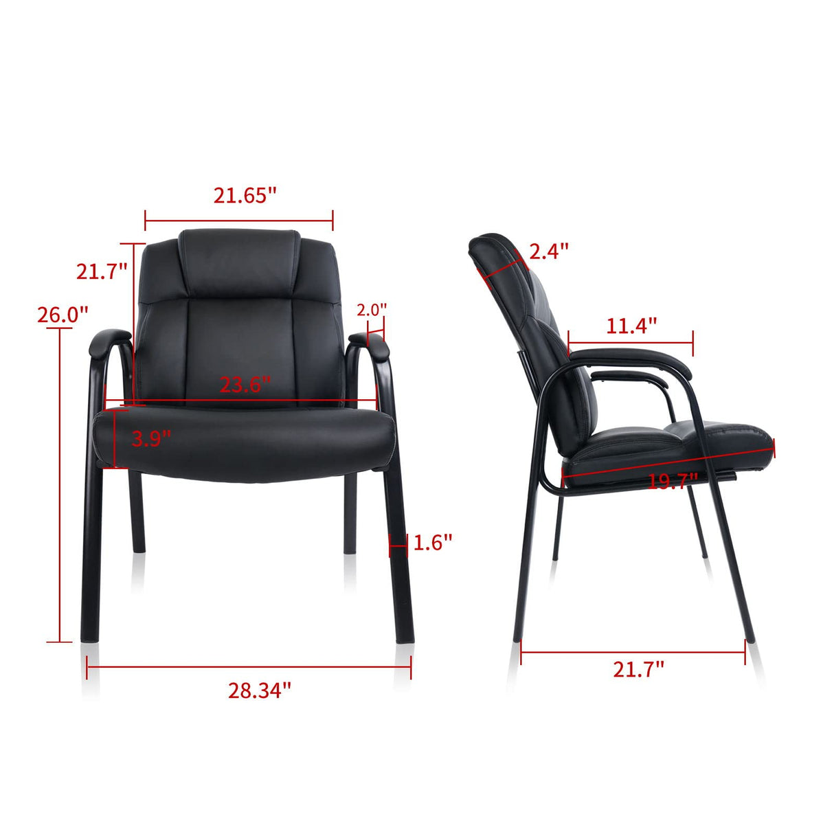 Heavy Duty Guest Chair with Padded Armrests, Executive Leather Soft Reception Chair