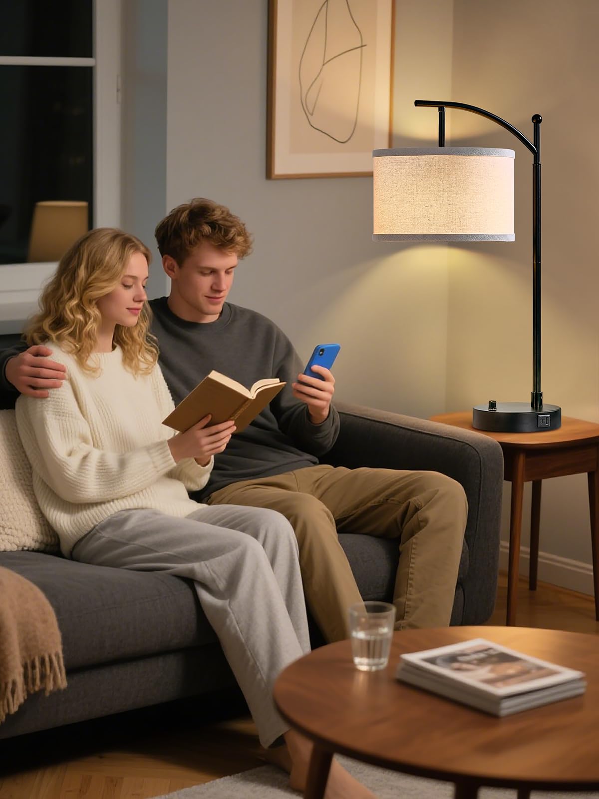 23.5" Table Lamps Set of 2 with USB C+A Ports and Dimmable LED Bulbs