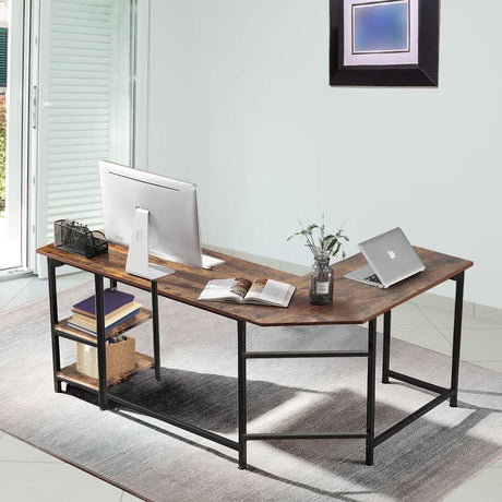 54.3" L Shaped Computer Desk for Home Office, Corner Writing Desk with Storage