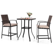 Outdoor Bar Stools Set of 2, Wicker Rattan Bar Stool with Footrest and Armrest