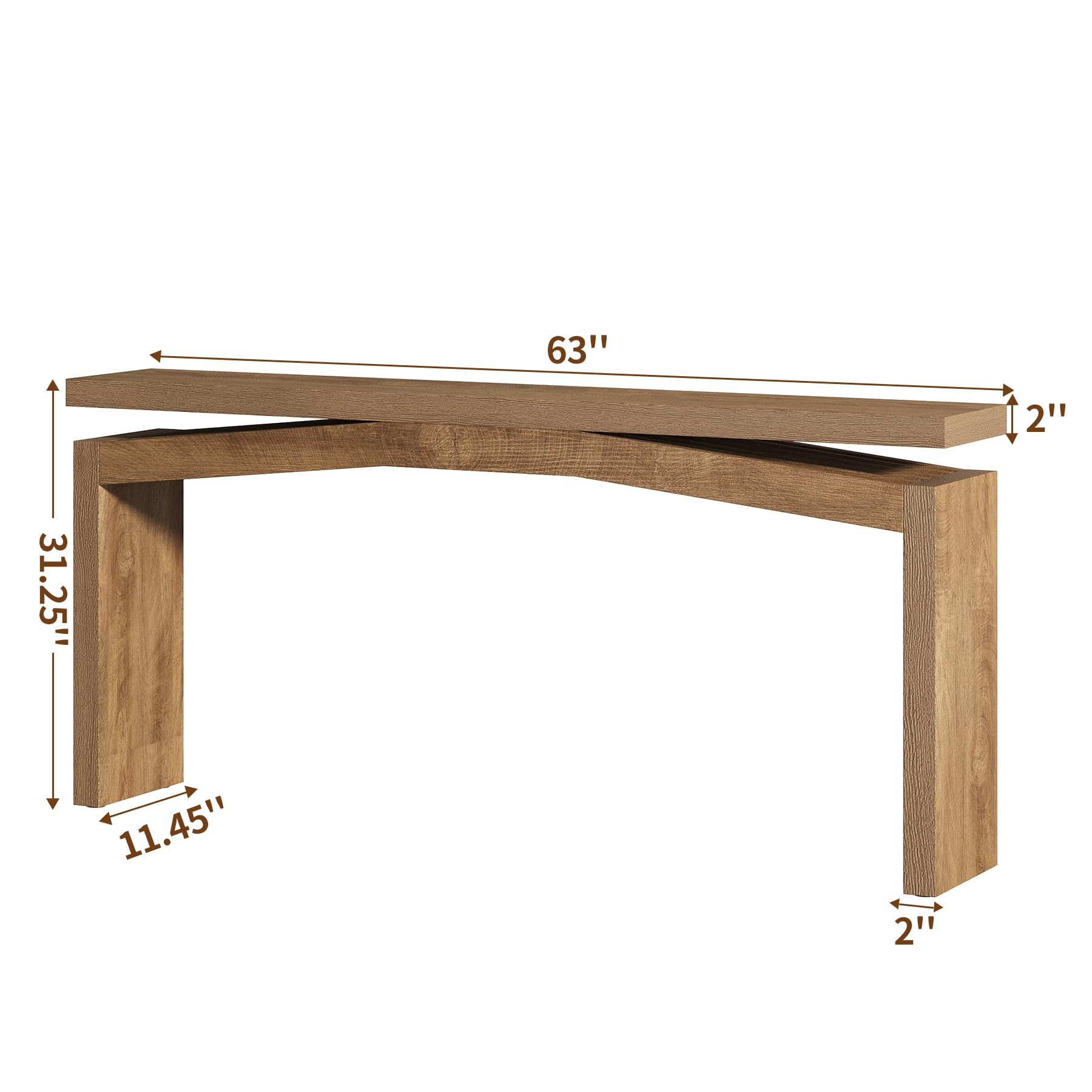 63-Inch Farmhouse Console Table - Natural Brown Wood