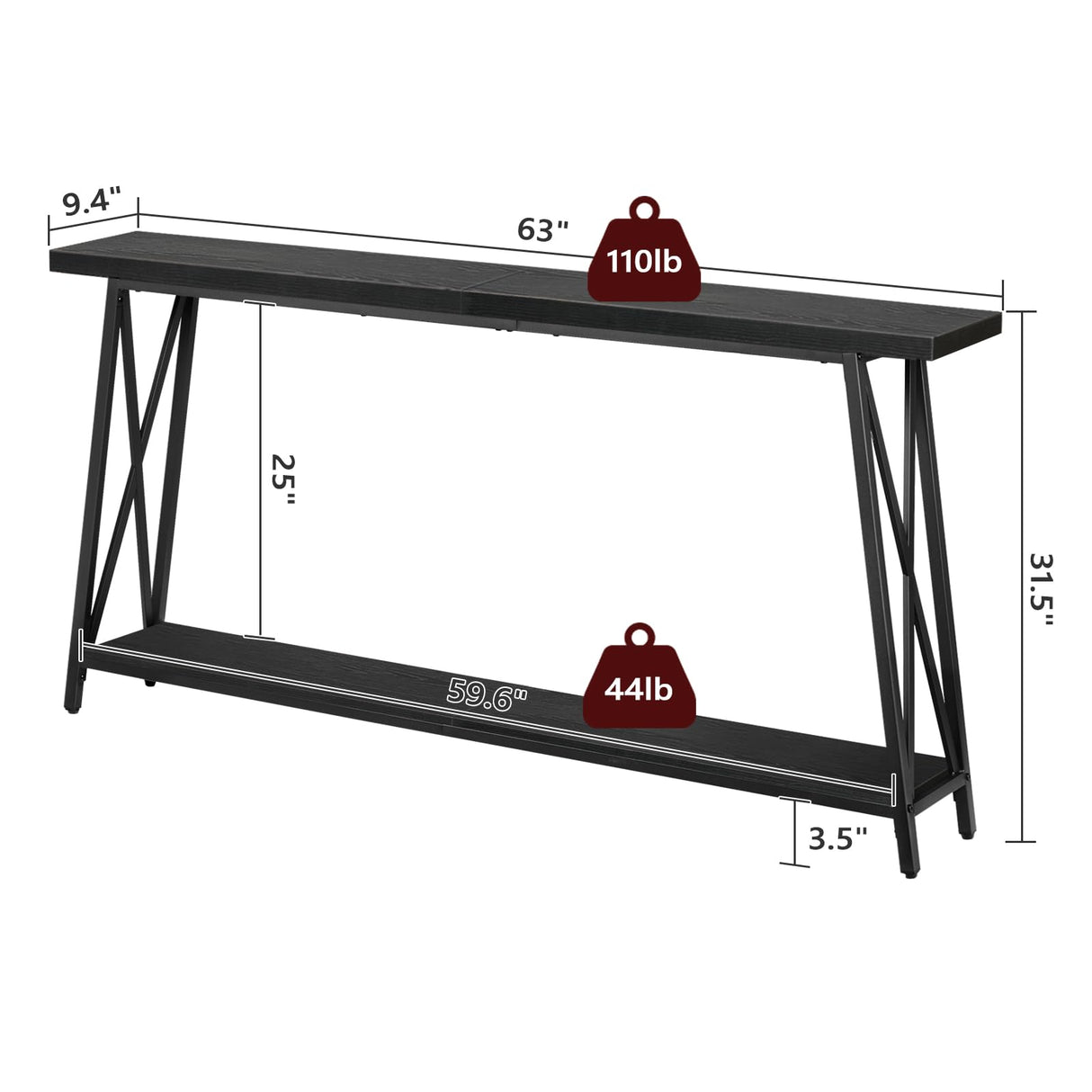 Console Table, 63" Industrial Entryway Table, Extra Long Sofa Table Behind Couch,