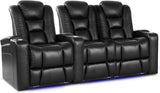 Theater Seating | Premium Top Grain Italian 11000 Leather, Power Recliner, Power Headrest, LED Lighting (Row of 2 Loveseat, Black)