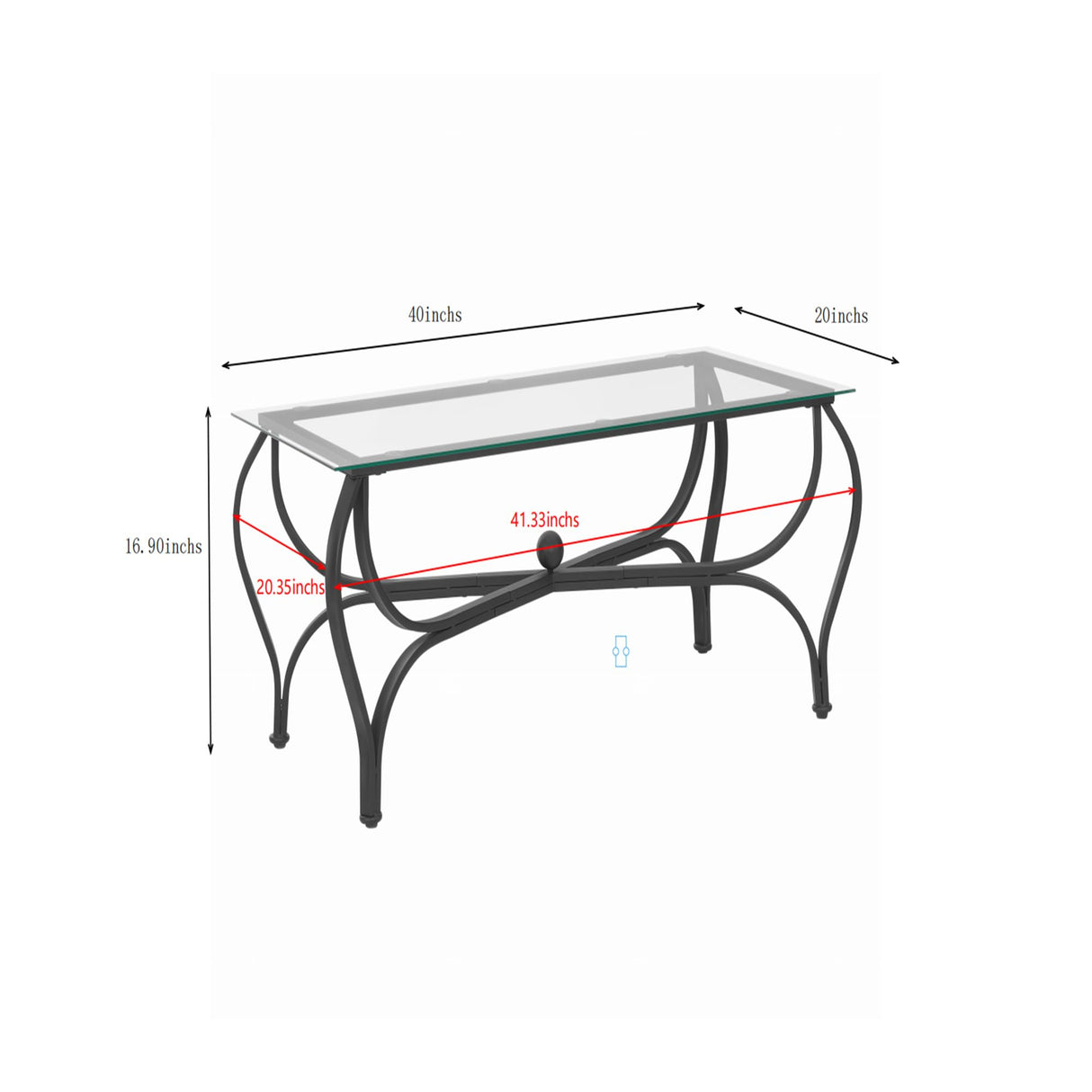 Tempered Glass Coffee Table Set of 3: Industrial Farmhouse Rectangle table