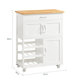 Haotian FKW45-WN, Kitchen Storage Serving Trolley Cart with Rubber Wood Worktop