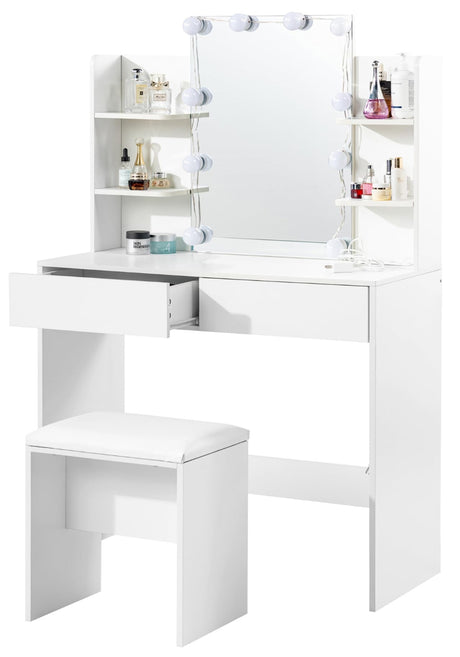 Desk with Mirror and Lights, Make Up Vanity Desk Set, Make Up Table and Stool Set