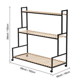 Rolling Rustic Plant Stand, 3 Tier Heavy Duty Metal Plant Shelf with Wheels Flower Plant Holder Shelves Rack with Pine Wood for Multiple Plants Indoor Home Outdoor Patio Balcony Yard Garden Black