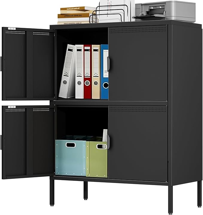 Metal Locker Storage Cabinet with 6 Doors and 4 Shelves，56.6" Tall Steel Office Storage