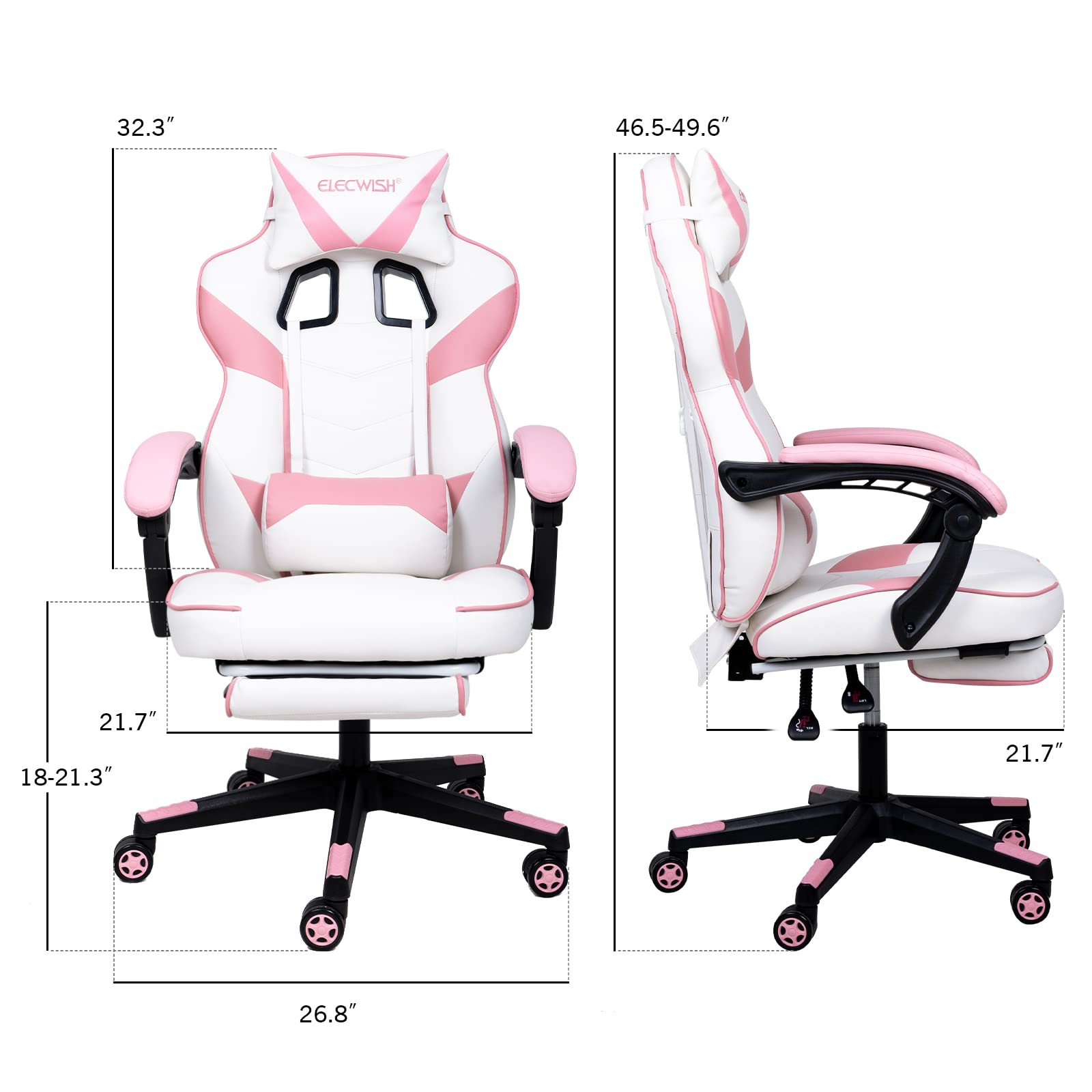 Pink Kawaii Gaming Chair with Lumbar Support