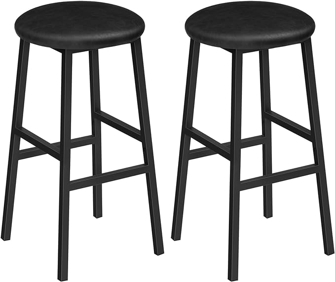 Bar Stools, 24.8 Inch PU Upholstered Breakfast Stools, Set of 2 Round Bar Chairs