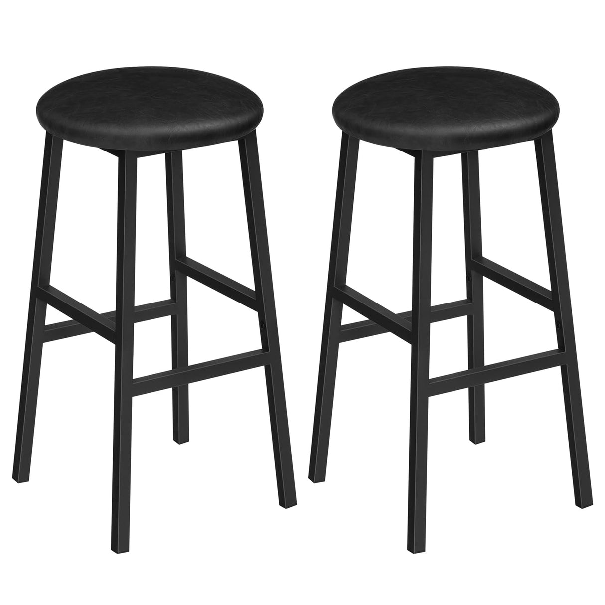 Bar Stools, 24.8 Inch PU Upholstered Breakfast Stools, Set of 2 Round Bar Chairs