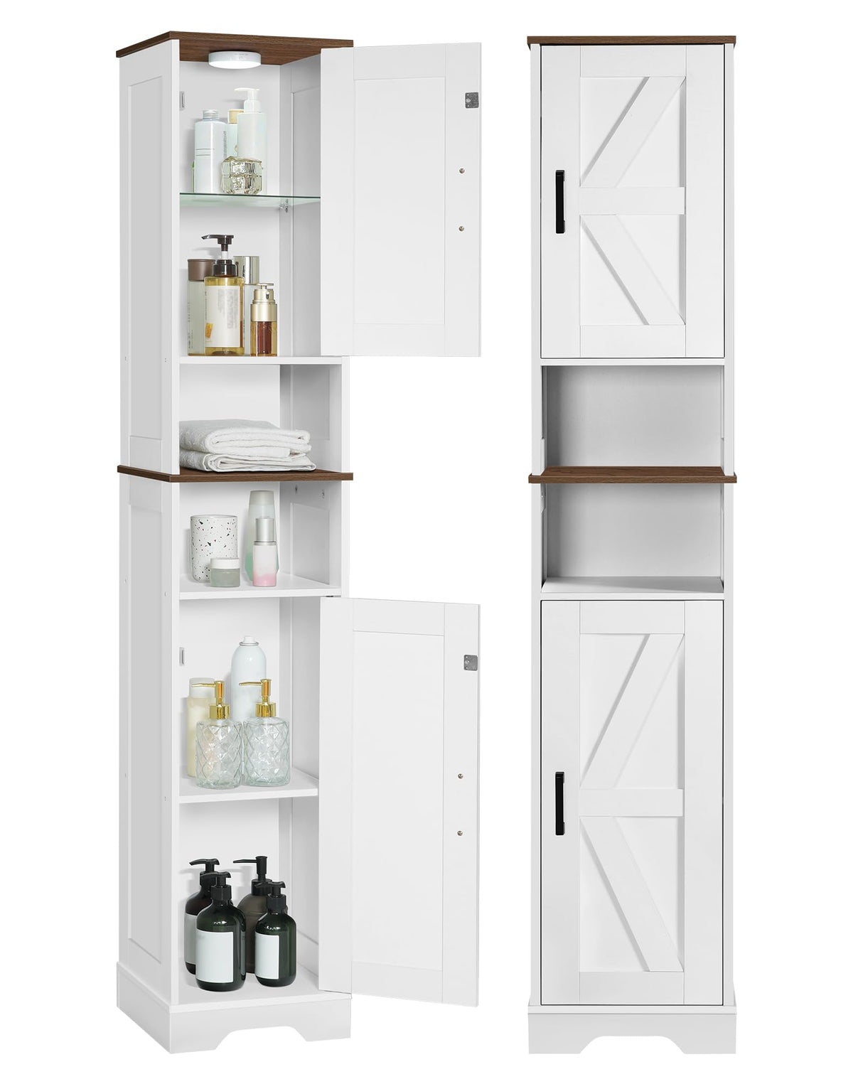 Tall Bathroom Cabinet with Lights, 66.9'' Narrow Bathroom Storage Cabinet