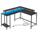 53.5" L Shaped Computer Desk Gaming Desk with LED Lights and Power Outlets