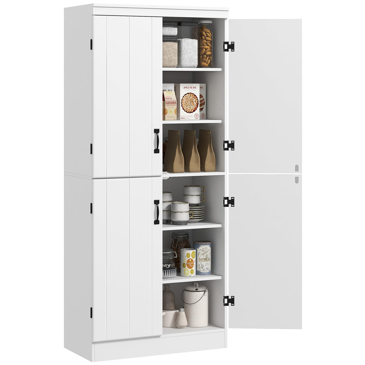 HOMCOM 70" Kitchen Pantry Cabinet, Freestanding Storage Cabinet with 4 Doors and 2 Adjustable Shelves for Dining Room, White