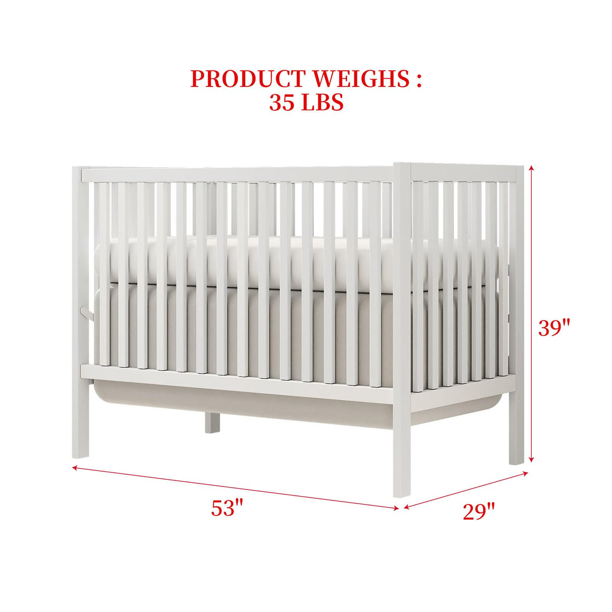 5-in-1 Convertible Crib, Baby Crib, Converts from Baby Crib to Toddler Bed, Daybed and Full-Size Bed Frame,