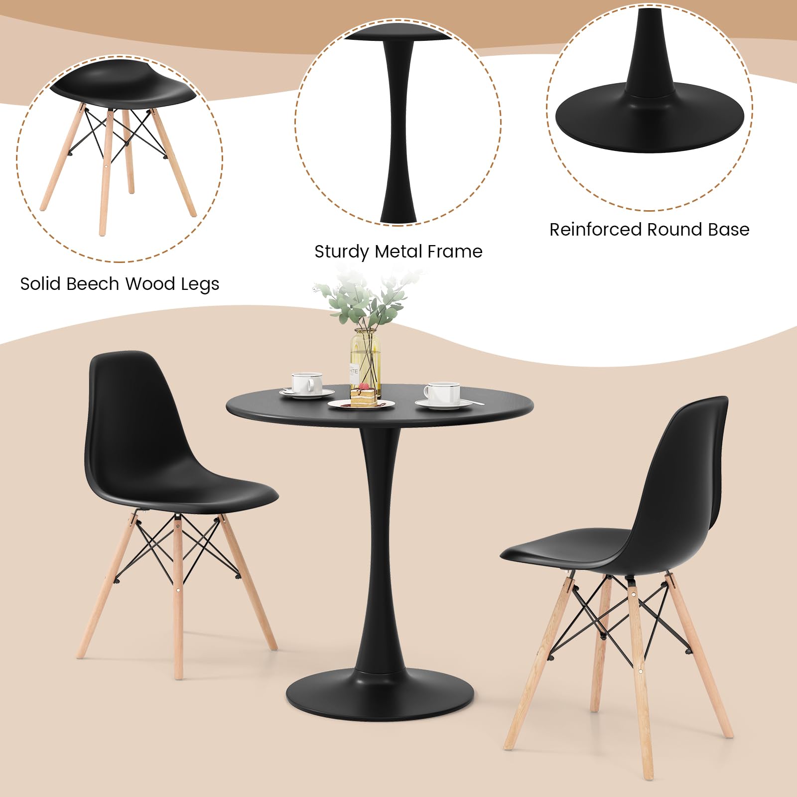 3-Piece Dining Table Set for 2 - Kitchen Table Chairs Set with 32” Round Table