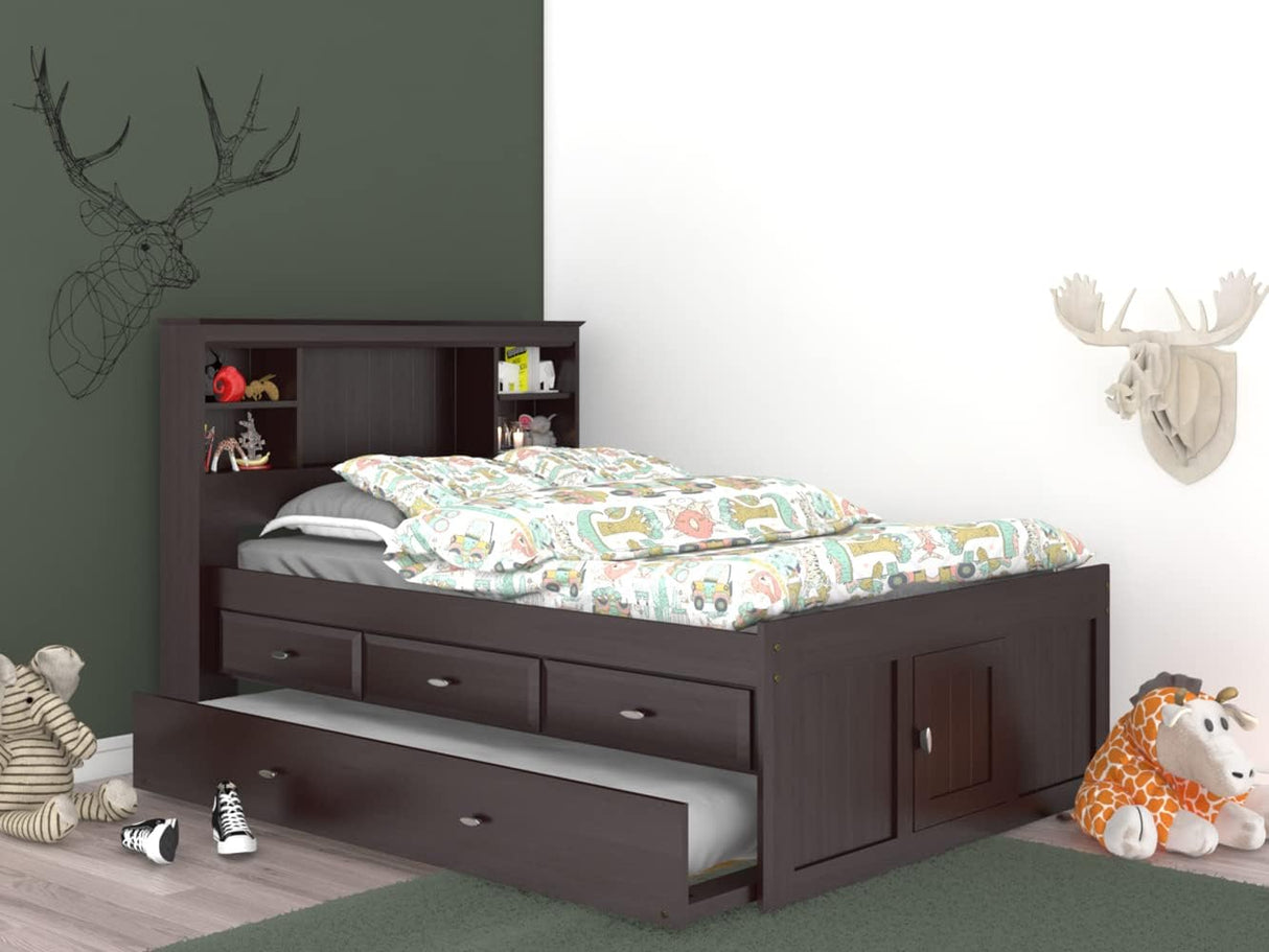 Model 82921K3-22 Full Size Bookcase Bed with Three Drawers and Twin Sized Trundle
