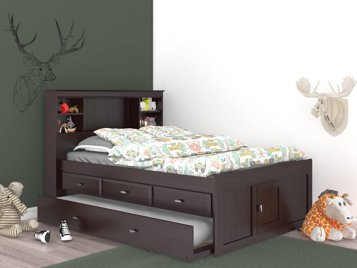 Model 82921K3-22 Full Size Bookcase Bed with Three Drawers and Twin Sized Trundle