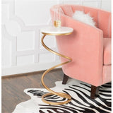 Round Modern Metal & Marble Drink Table w/Spiral Base in Gold/White