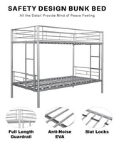 Twin-Over-Twin Metal Bunk Bed - Heavy Duty Bunk Bed Frame - Bunk Beds