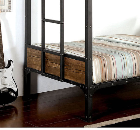 Metal Frame Bunk Bed with Nailhead Accents, Twin, Black