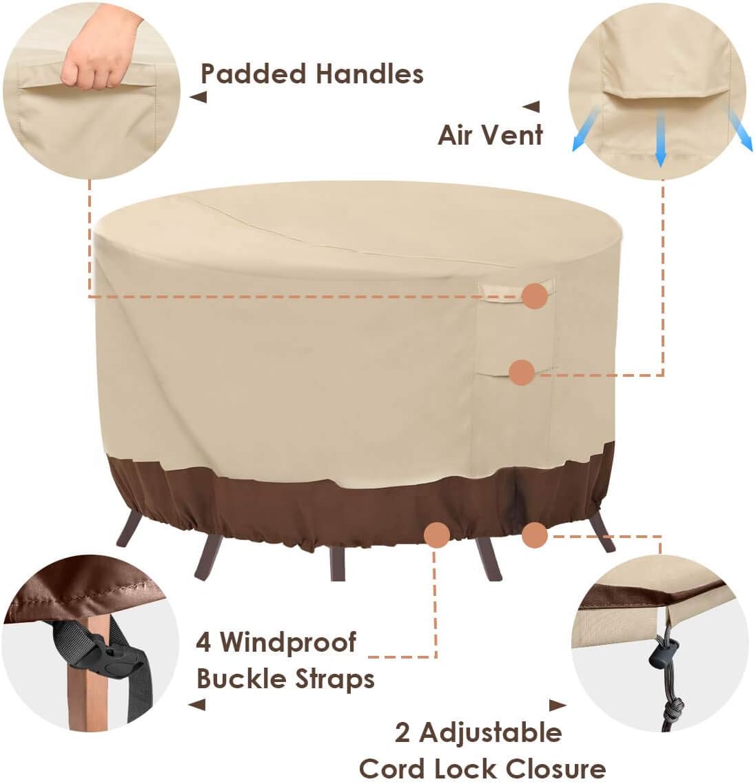 Round Patio Furniture Covers, 100% Waterproof Outdoor Table Chair Set Covers,