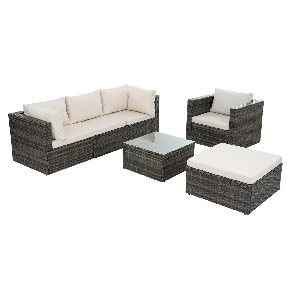 Patio Furniture Set: Outdoor Wicker Lounge Chairs - 6 Pieces with Tempered Glass Coffee