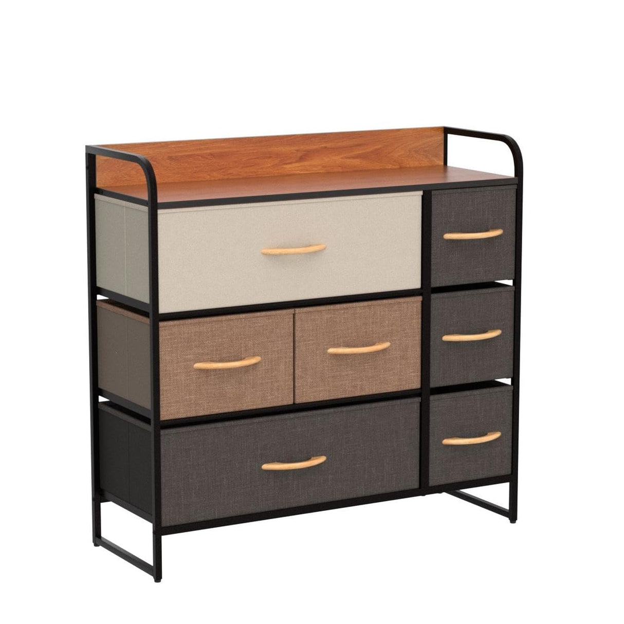 7 Drawer Dresser Storage Tower with Foldable Fabric Drawers, Steel Frame & Wooden