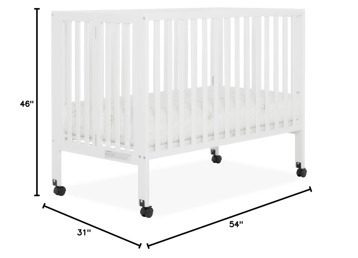 Quinn Full-Size Folding Crib In White, Removeable Wheels, Modern Nursey, Adjustable