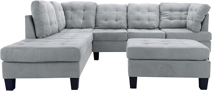 LLC 3 Piece Modern Tufted Micro Suede L Shaped Sectional Sofa Couch
