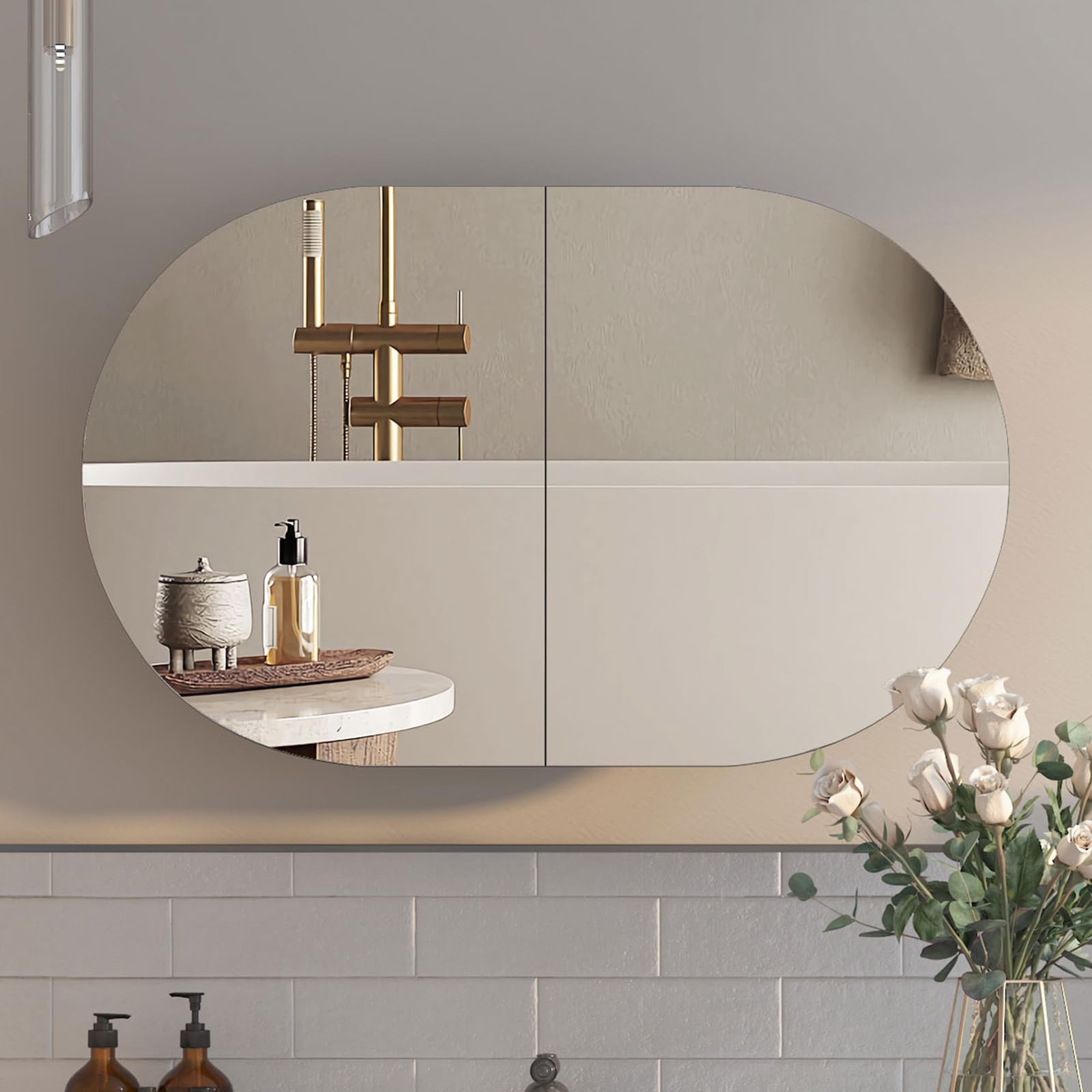 Oval Medicine Cabinet with Mirror,Medicine Cabinet Mirror for Bathroom,Bathroom Medicine