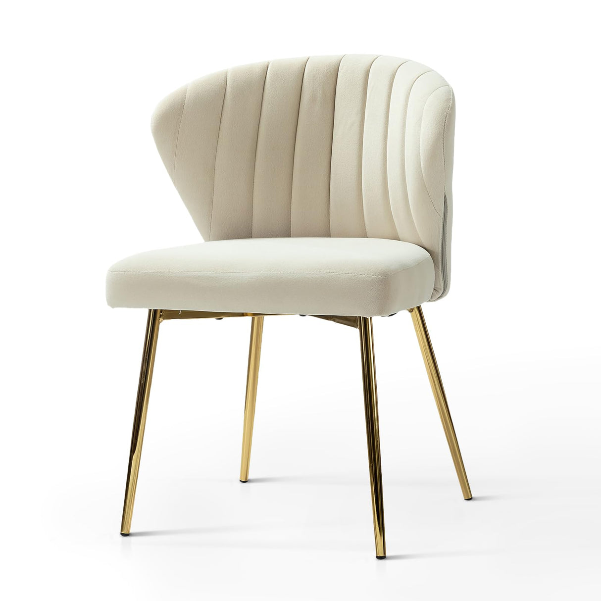 Velvet Dining Chairs, Modern Small Armless Accent Chair with Gold Metal Legs, Living Room Upholstered Cute Side Chair, Elegant Tufted Back Vanity Chair for Bedroom/Beauty Room-TAN