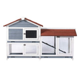 Two Floors 62" Wooden Outdoor Indoor Roof Waterproof Bunny Hutch Rabbit Cage