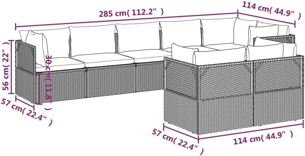 FAMIROSA 8 Piece Patio Lounge Set with Cushions Gray Poly Rattan,64.4 KG,3157426